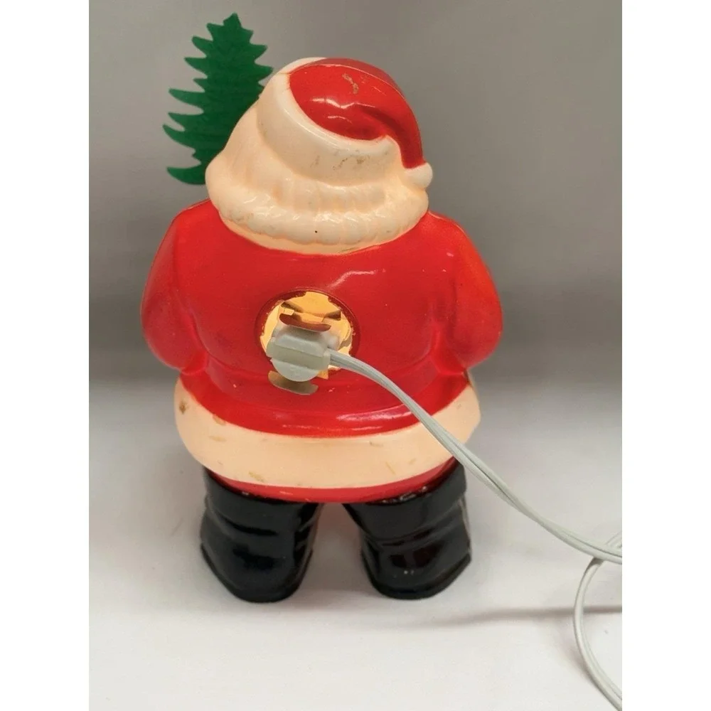 Royalite Hard Plastic Blow Mold Light Up Santa With Original Pine Tree VTG